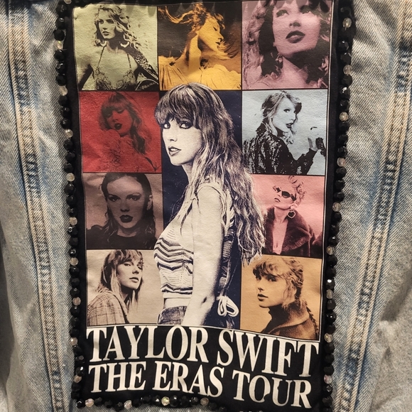 Custom Taylor Swift Eras Tour Upcycled Blue Denim Jean Jacket Beaded Size Med - Picture 7 of 9